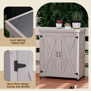 Outdoor Patio Potting Bench with Storage Cabinet and Metal Table Top <b>Work</b> <b>Station</b> Table - Product Image 5