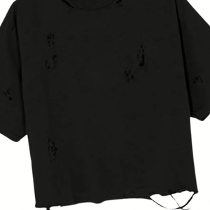 เสื้อยืดโอเวอร์ไซส์ทรงหลวม สีซีดแบบวินเทจ ขอบเสื้อฉีกขาด  โลโก้สั่งทำได้  ยูนิเซ็กส์  ลำลอง คุณภาพพรีเมียม สำหรับผู้ชาย - Product Image 2