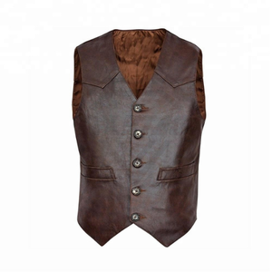 Gilet de cowboy western en cuir véritable marron pour homme, style vintage personnalisé, veste sans manches, vêtement d'extérieur pour motard, vente en gros - Product Image 1