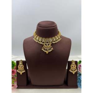 Indian Ethnic Bridal Jewelry Set-Ritika Heritage Gold Plated Zircon Necklace - Product Image 1