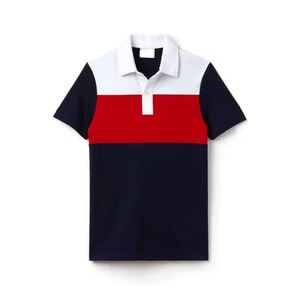 เสื้อคอสูงแขนสั้นผู้ชาย ทรงปกติ สไตล์ลำลอง ผ้าถักเจอร์ซีย์ 100% คอตตอน ระบายอากาศได้ดี สีพื้นตัดกัน - Product Image 2
