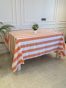 Nappe rayée rétro - Housse de table rayée orange et blanche pour décoration vintage, housse de table à manger, cadeau pour la maison - Product Image 2