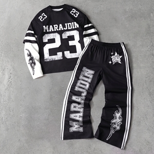 Streetwear Manufacturer Casual <b>Men's</b> Tracksuits Custom Lettering Digital Printing <b>Men's</b> Long Sleeve T-shirt and Sweatpants Set - Product Image 1