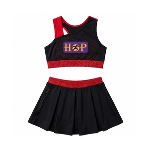 Conjunto de Top Corto y Falda para Animadoras HOP, Negro y Rojo con Brillantina, Uniforme de Práctica para Jóvenes - Product Image 1