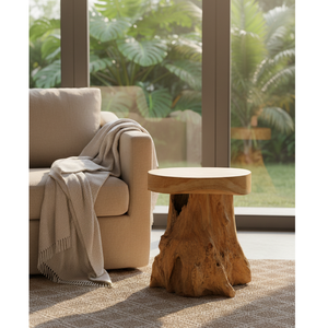 Pouf ARTERRA de luxe, durable, écologique, au design rustique, pour hôtel, appartement, entrepôt, fait main en racine de teck, tabouret champignon - Product Image 3
