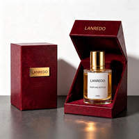 Botol Parfum Kosong Bulat Transparan Mewah Custom 30ml 50ml 100ml dengan Tutup Emas dan Kotak Burgundy