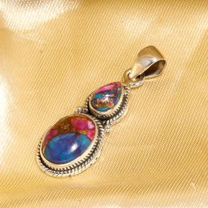 Colgantes de Plata 925 con Gemas de Turquesa Rosa Ostra en Engaste Ovalado y Forma de Pera, Colgantes de Gemas de Calidad Rara - Product Image 3