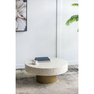 Tavolino da Caffè Cream Capiz '35x35x16' con Base a Piedistallo Dorato Design Unico - Product Image 3