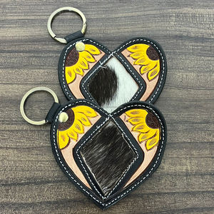 Porte-clés artisanal en cuir de vachette de qualité supérieure, avec motif floral, style western, porte-clés rustique, accessoires pour clés de voiture - Product Image 5