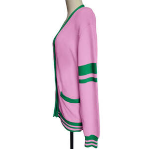 Cárdigan Personalizado de Invierno para Mujer, Estilo Universitario, Color Rosa Verde Vintage, Casual, 100% Algodón, Cierre de Botones - Product Image 4