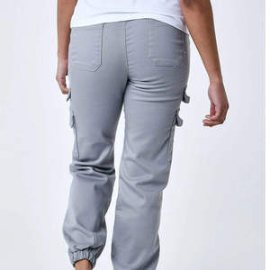 Pantalon cargo gris pour femme, taille mi-haute, élastique, longueur cheville, décontracté, couleur unie, avec poches, style printemps, en coton - Product Image 5