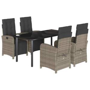 5 Piece Gray Poly <b>Rattan</b> Patio Dining Set with <b>Cushions</b> Elegant Garden Sets - Product Image 2