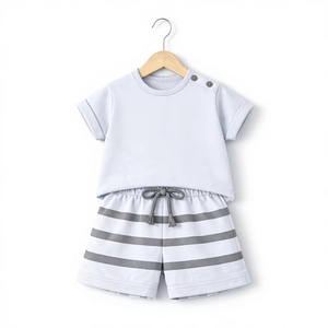 Conjunto de Camiseta y Pantalones Cortos para Niños 100% Bambú y Algodón, Tejido Interlock Suave y Transpirable, Ropa para Bebés de Todas las Temporadas, Personalizable, OEM - Product Image 1