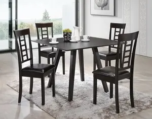 Malaysia 4 seater wooden dining sets with grid design MDF Table top and solid rubber wood table leg