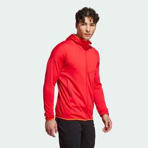 Veste en polaire à capuche rouge pour homme, fermeture éclair, couleur unie, style sportif, vêtement d'automne, matière polyester, coupe classique - Product Image 5