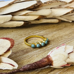 Bijoux en laiton plaqué or 18 carats pour femme, style moderne, avec pierres de larimar, design en grappe bohème et rangée délicate, Vente en gros/OEM/ODM - Product Image 5