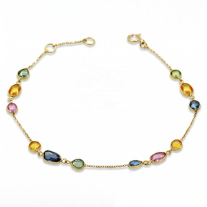 Pulsera de Oro Amarillo Sólido de 18K con Zafiros Naturales Multicolor en Engaste Ovalado, Joyería Fina, Memoria Jewels - Product Image 1