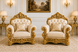 Premium Hand Carved Teak Wood Square European Style Luxury <b>Gold</b> 5-Seater <b>Sofa</b> Set for Living Room Home/Villa - Product Image 4