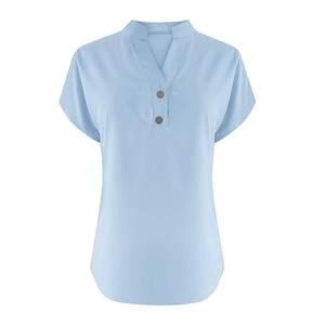 T-shirt décontracté pour femme grande taille, couleur unie, col en V, manches courtes, boutonnage frontal, col rond décontracté, manches courtes boutonnées - Product Image 3