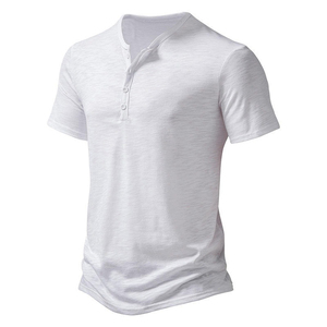 Camiseta Casual de Cuello en V con Botones para Hombre, Estilo Vintage, Manga Corta, Antiarrugas, Tejido de Punto, Diseño Liso - Product Image 4