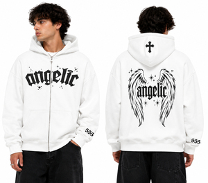 Sweat à capuche zippé gothique Angelic pour homme, imprimé croix blanche 333, coupe régulière, molleton de coton, style streetwear automne - Product Image 6