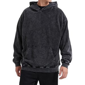 Vintage <b>Acid</b> Wash Pullover Hoodie Men Streetwear Boxy Fit <b>Drop</b> Shoulder Distressed Soft Cotton Heavyweight Top - Product Image 3