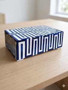 Handmade Blue Bone Inlay Jewelry <b>Box</b> Geometric Pattern Jewelry Storage Organizer Decorative Keepsake <b>Trinket</b> <b>Box</b> for Home Decor - Product Image 4