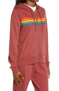 Custom Style Women Outdoor Fashion Hooded Sweat Shirt Long Sleeve Striped Full <b>Zip</b> <b>up</b> <b>Hoodie</b> - Product Image 3