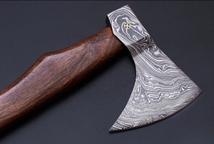 Hacha de Acero de Damasco Hecha a Mano por PERKIN STEEL INDUSTRIES, Mango de Madera, 25 Pulgadas de Longitud Total, Garantía de 3 Años, Uso en Supervivencia y Bricolaje - Product Image 2