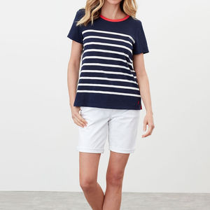 T-shirt à manches courtes rayé bleu marine et blanc pour femme, col rond, 100% coton, t-shirts surdimensionnés, nouveau design, été, course à pied, pour femme - Product Image 5