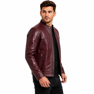 Veste en cuir premium pour homme avec finition lisse, coutures durables, doublure chaude et poches pratiques, idéale pour le temps frais. - Product Image 4