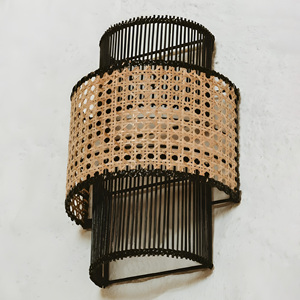 Woven rattan webbing <b>wall</b> lampshade lights for home indoor cheapest price natural accent <b>sconce</b> - Product Image 2