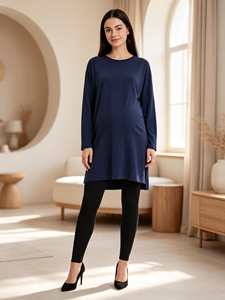 Blusa Elya para Mujer, Manga Larga, Color Azul Marino, Seda de Leche, Corte Holgado, Talla Única, Informal, Transpirable, Ligera, Hasta la Talla 3XL, Venta al Por Mayor - Product Image 4