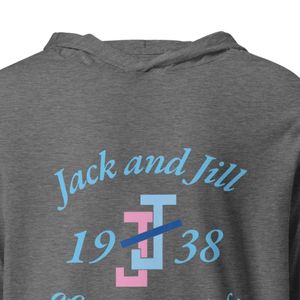 เสื้อฮู้ดแขนยาวลายตัวอักษรสีน้ำเงินแบบกำหนดเอง รุ่นแจ็คแอนด์จิล น้ำหนักเบา สวมใส่สบาย เหมาะสำหรับผู้หญิง ผู้ชาย และทุกวัน - Product Image 6