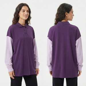 Camisetas Polo Holgadas para Mujer, Casuales, 100% Algodón Poliéster, Manga Larga, Hombros Caídos, Cuello Polo, Talla Grande - Product Image 5