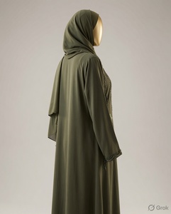 อาบายะผ้าชีฟองวิสโคสสีเขียวมะกอกพร้อมลายปักลายเถาวัลย์ - Product Image 2