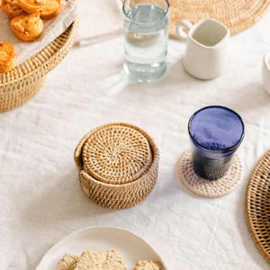 Juego de Posavasos Redondos de Ratán, Accesorio de Mesa Ecológico y Natural, Decoración Rústica Boho Minimalista y Sostenible para el Hogar, Venta al Por Mayor para Exportación - Product Image 3
