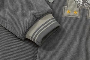 <b>Men's</b> <b>Corduroy</b> Bomber <b>Jacket</b> Solid Color Turn-down Collar Single Button Casual Autumn Wear - Product Image 4