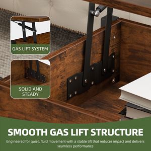 <b>Lift</b> <b>Top</b> <b>Coffee</b> <b>Table</b> with Storage Rustic Brown Wooden Center <b>Table</b> for Home Office - Product Image 4