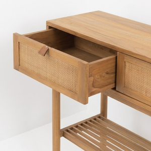 Teak Console <b>Table</b> with <b>Rattan</b> Drawers Solid Wood Entryway Storage Furniture for Hotel Villa Restaurant and Commercial Projects - Product Image 2