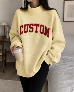 Sweat-shirt oversize en molleton bouclette 100 % coton pour femme, col rond, manches longues, coupe décontractée, coupe-vent, respirant, style streetwear - Product Image 1