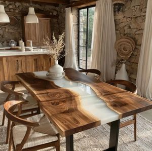 Mesa de Comedor de Madera de Nogal Sólido de Lujo, Directo de Fábrica, con Resina Epoxi, para Cafetería, Cocina, Restaurante - Product Image 3