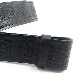 Cinturón Escocés de Cuero Negro para Kilt con Diseño de Cardo Grabado, Suministros de Fábrica Personalizados de Alta Calidad - Product Image 3