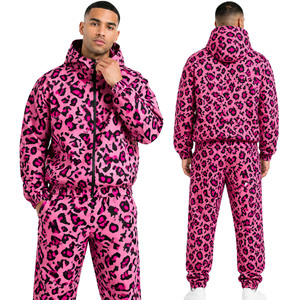 Custom Pink Leopard Print Hooded Windbreaker <b>Jacket</b> Sweatpants Sets American Street Style Sports Zipper Hoodie <b>jacket</b> for <b>men</b> - Product Image 1