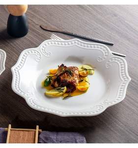 Assiette en céramique à motif rocheux double bordure perlée, durable et écologique, compatible micro-ondes et anti-fuite - Product Image 4