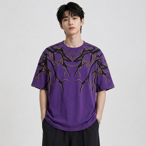เสื้อยืดคอกลมโอเวอร์ไซส์พิมพ์ลายดิจิทัลผ้าฝ้าย 100% สำหรับผู้ชาย แขนสั้น สไตล์สตรีทแวร์ - Product Image 2