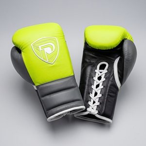 Guantes de Boxeo de Cuero Dumela, Color Verde Lima, Negro y Blanco, con Cordones y Diseño de Logotipo, Equipo de Entrenamiento - Product Image 1