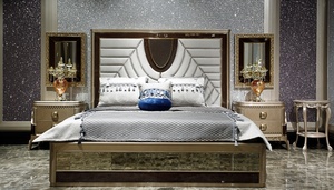 Luxury Modern <b>Solid</b> Teak <b>Wood</b> Bedroom Set King Size Bed with Mirrored Wardrobe 2 Nightstands and Designer <b>Dressing</b> <b>Table</b> Set - Product Image 2