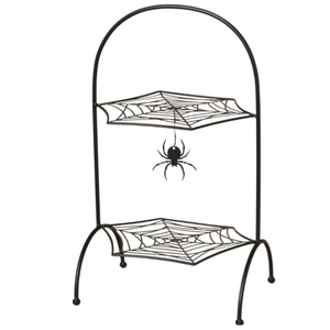 Soporte Minimalista de Metal Negro de 2 Niveles para Tartas con Diseño de Telaraña, Exhibidor de Alambre de Araña y Murciélagos para Halloween, Decoración del Hogar para Halloween - Product Image 4
