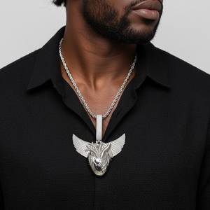 Collier pendentif tête de cerf ailé, pavé de zircone cubique, chaîne en alliage plaqué rhodium, bijoux pour hommes - Product Image 1